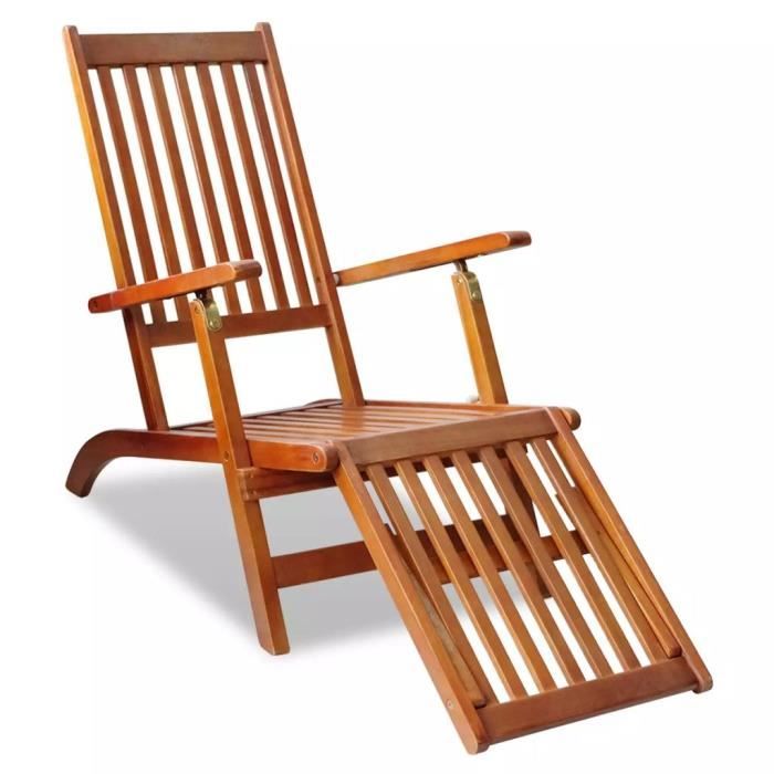 Chaise longue en bois d'acacia pour terrasse avec repose-pied - XIA