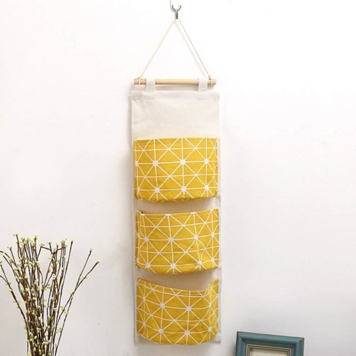 Lot De 3 Grandes Poches Suspendues En Coton/lin - Organisateur Mural Pour Porte, Rangement Serviettes, Chaussettes, Accessoires - 3