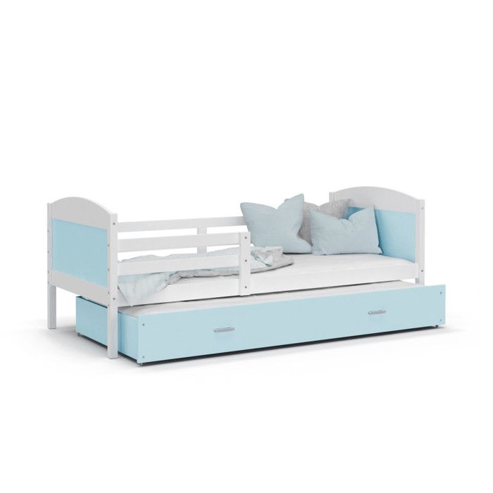 Lit Gigogne Mateo 90x190 matelas inclus Blanc - bleu Lit Gigogne Mateo 90x190 matelas inclus Blanc - bleu