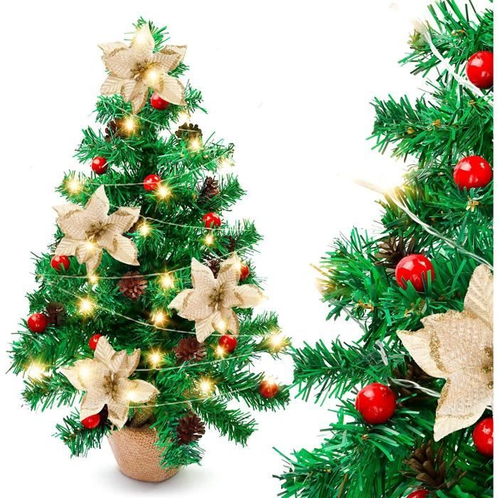 Sapin de Noel Artificiel, 60 cm Mini Petit Sapin de Noël Lumineux avec