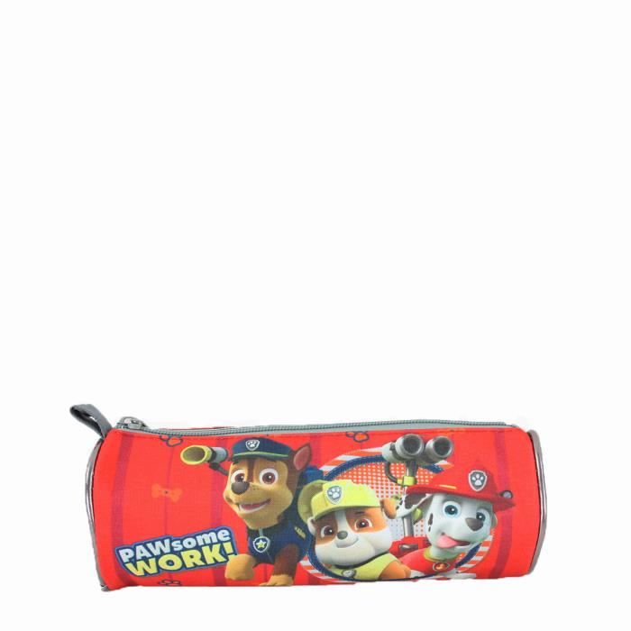 Trousse Paw Patrol Cylindrique - Motif Marshall, Chase, Rubble - Pour Stylos, Crayons - 100% Polyester