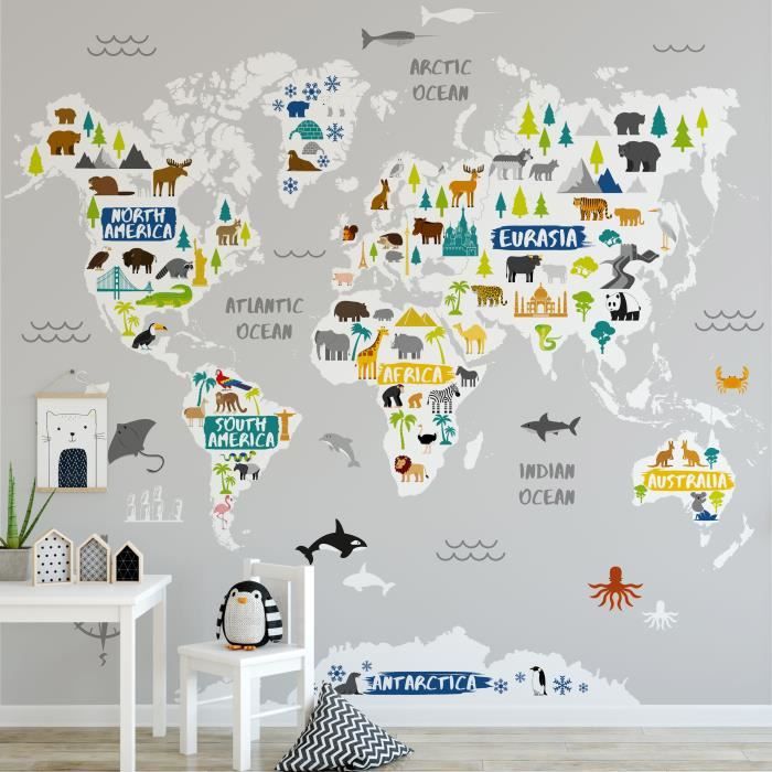 Papier Peint Panoramique Carte Du Monde 280 X 300cm Multicolore Cdiscount Bricolage