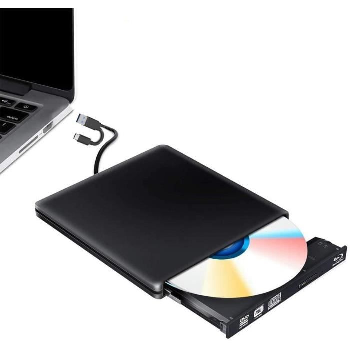 Lecteur Graveur Blu ray Externe 3D, USB 3.0 Portable Lecteur Blu-ray Slim  BD CD DVD-ROM ROM pour PC Mac Windows 7 8 10 XP - Noir - Cdiscount  Informatique