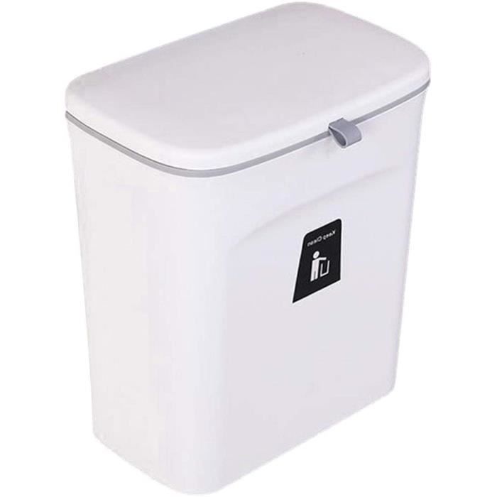 Poubelle Murale Suspendue Avec Couvercle - 26x25x15 Cm - Plastique Beige, Gain De Place - Pour Porte D'armoire Cuisine Ou Salle De Bain - 4