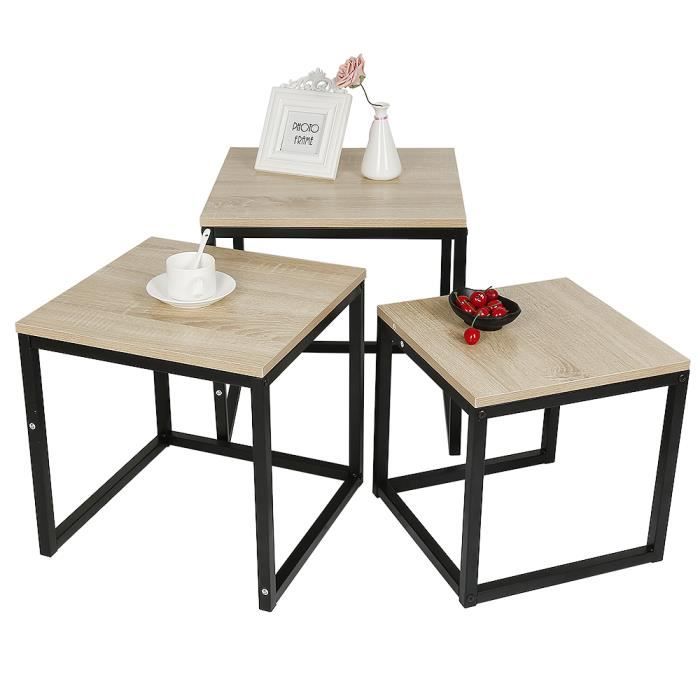 Yipeema Lot de 3 Tables Basses Empilables Industrielle Tables d'Appoint Gigognes Table de