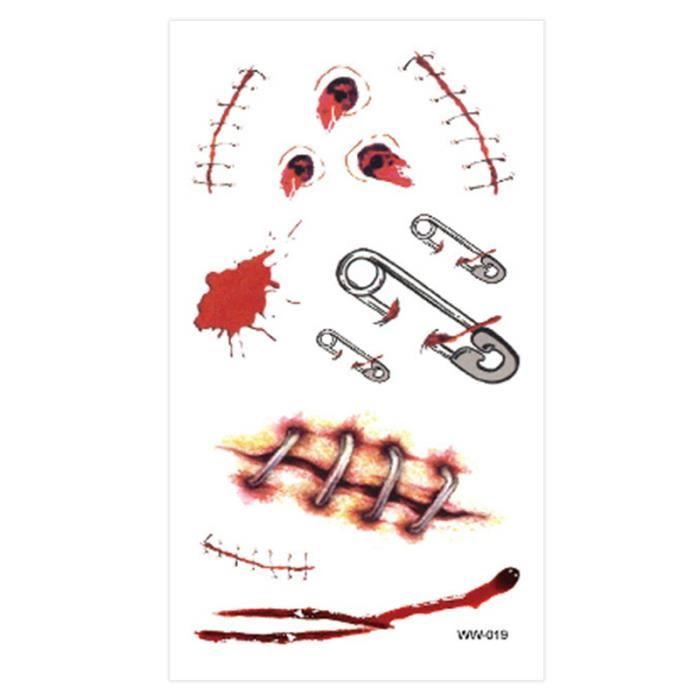 Autocollants Tatouages Temporaires Halloween - Blessures Et Cicatrices, Tailles Variées
