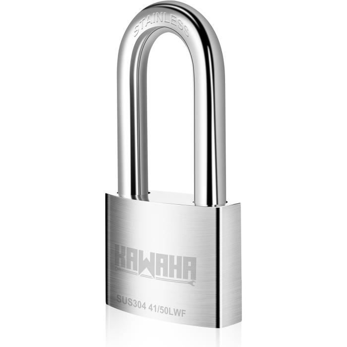 Cadenas Haute Sécurité KAWAHA 50mm Acier Inoxydable - 3 Clés - Usage Intérieur/Extérieur
