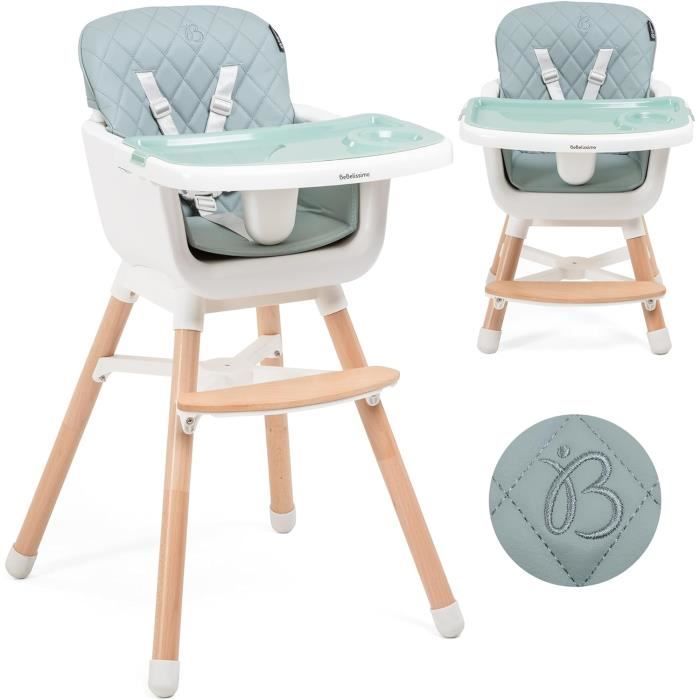BEBELISSIMO  - Chaise Haute bébé - Évolutive - Réglable - en Bois - 2 en 1 – 6 mois jusqu’à 5 ans - gris