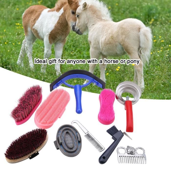 Meilleurs prix pour 10 pièces kit de soins de toilettage pour chevaux brosse équestre peigne à curry ensemble d'outils de nettoyage de cheva -ruralshop