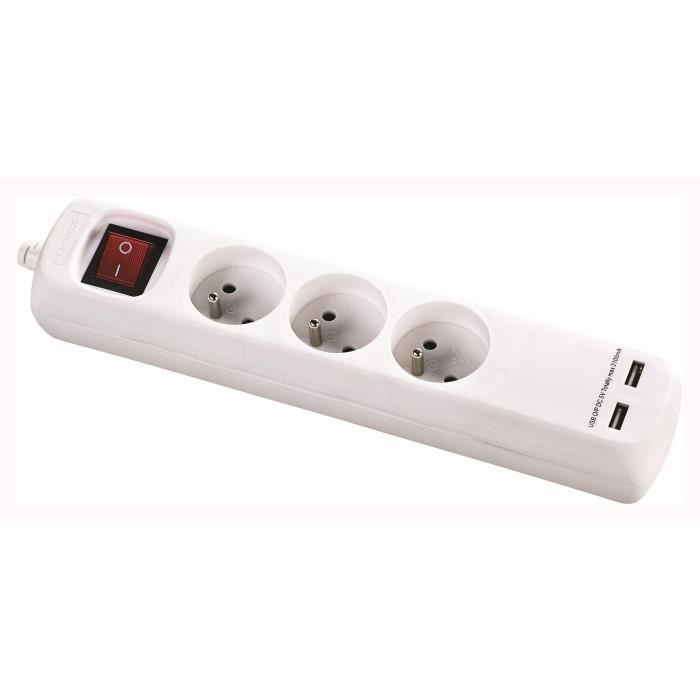 VOLTMAN Bloc multiprise 3 prises et 2 ports USB