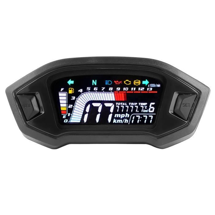 Dioche Instrument de moto Motorcycle Speedometer Digital LCD Odometer Tachometer, Waterproof Speed Gauge 199KMH auto compteur