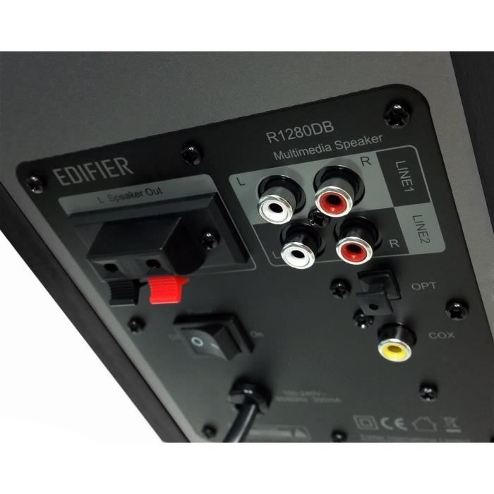 Edifier R1280DB Noir - Enceintes Studio et Bookshelf Actives, Télécommande IR, Bluetooth, 2 Entrées RCA, Prises Optique et Coaxia