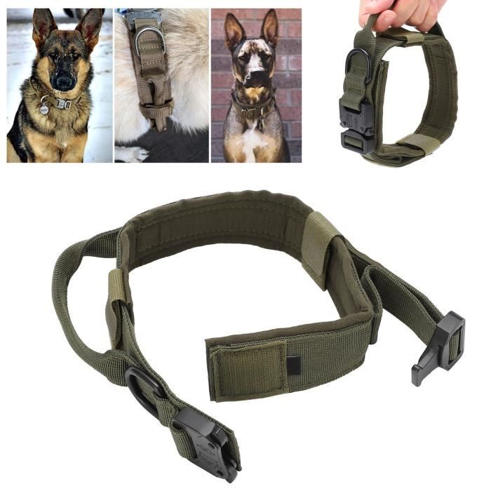 Meilleurs prix pour Collier Chien Réglable en Coton avec Boucle Métallique - ESTINK - Vert Armée