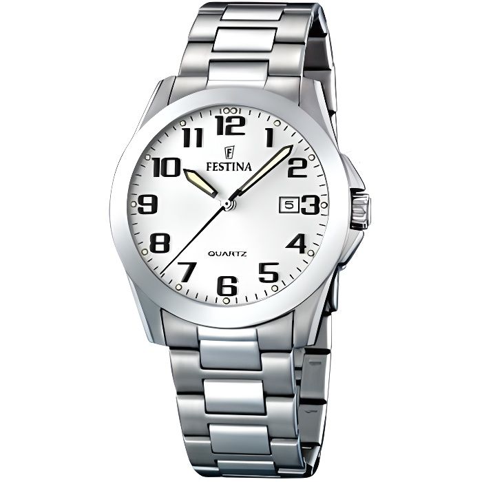 Montre Homme - Festina - F16376/7 - Bracelet Acier Inoxydable - Cadran Blanc - Étanchéité 5 ATM