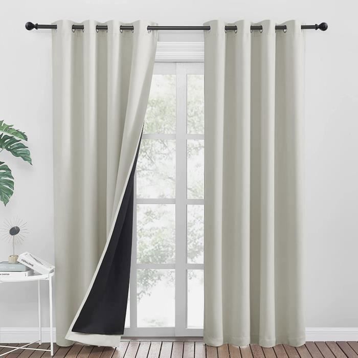 Rideau Occultant 120x125 Cm - 100% Polyester, Isolation Thermique Et Phonique - Œillets 4 Cm, Couleur Beige