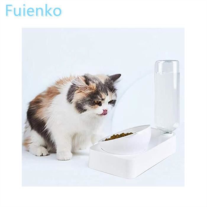 Bol à Nourritures + Bouteilles pour Chat Chien Animaux Gamelle pour Chat 2-En-1Blanc