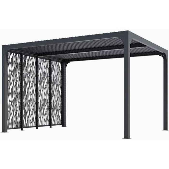 HABRITA Pergola bioclimatique en Aluminium - Avec 4 panneaux moucharabieh