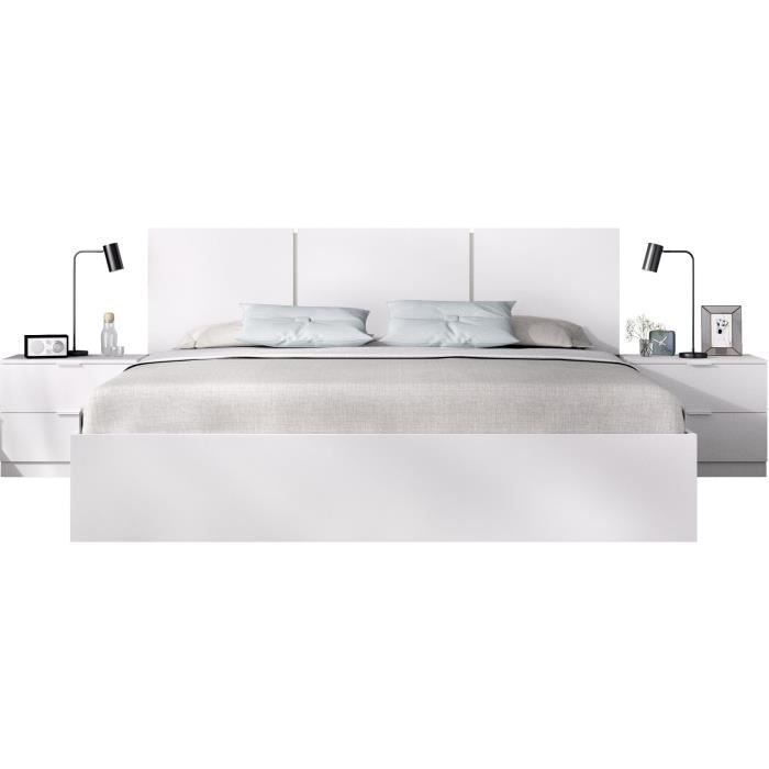 Lit adulte avec chevets intégrés HAVANA - 140 x 190 cm - Blanc