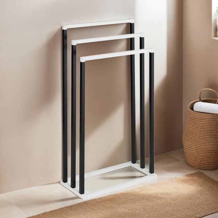 Porte-Serviettes Sur Pied KUNO IDIMEX - 3 Niveaux Pour Serviettes Et Linge, Métal Noir, 84x45x21 Cm