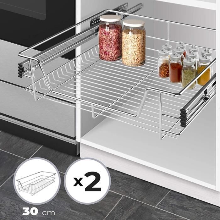 MENGDA - Panier Coulissant Télescopique Pour Armoire - Largeurs 26/41/46/56 Cm - Charge Max 12 Kg - Rails Inclus