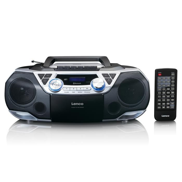 Radio portable DAB+/FM avec Bluetooth, lecteur CD, cassettes et USB Lenco SCD-720SI Noir-Argent