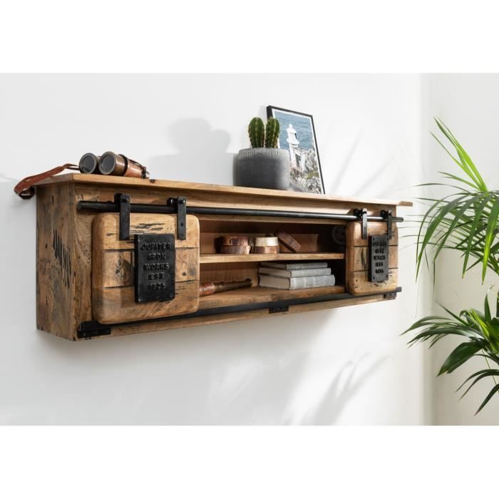 Étagère Murale En Bois De Manguier Brun Clair Laqué RAILWAY #188