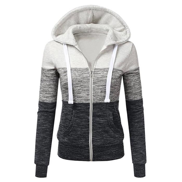 Minetom Sweat à Capuche Femme Fille Manches Longues Zippé Sweat-Shirt Pull Automne Hiver Casual Hoodie Veste Manteau A Beige XS