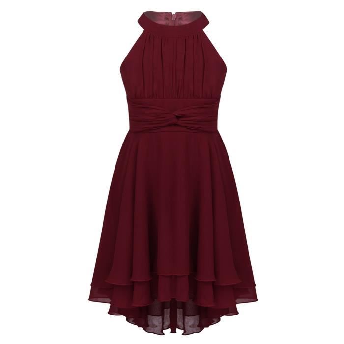 Enfant Fille Halter Robe Soiree Sans Manche Robe Anniversaire Demoiselles D Honneur Mariage Princesse Fleur Bowknot 6 14 Ans Burgundy Cdiscount Pret A Porter