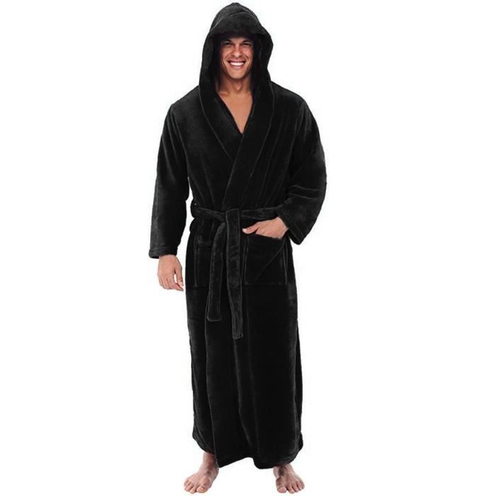 AMhomely Peignoir Bain Homme Super Moelleux Flanelle - Manteau Intérieur Long Col Châle Avec Ceinture