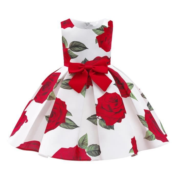 Robe Princesse Mariage Enfant Fille IEFIEL - Dentelle Fleurie, Manches Longues, Noeud Dos - Taille 3-16 Ans - Pour Baptême, Fête, Carnaval