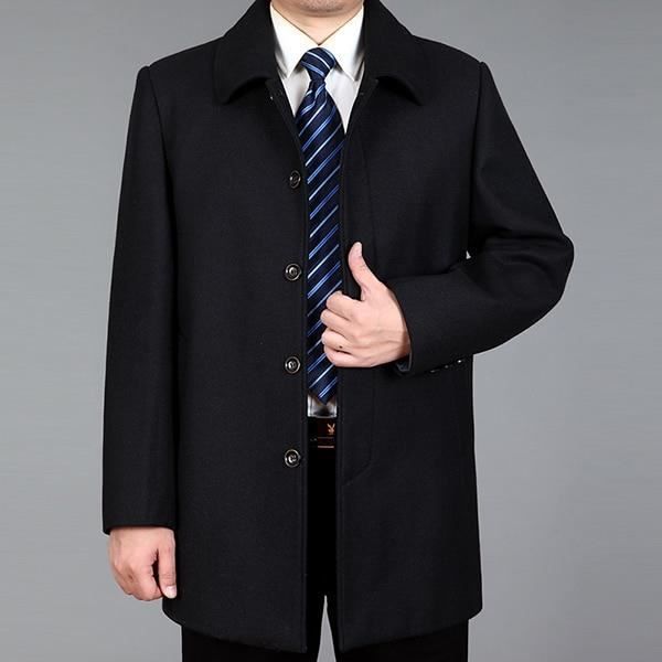 Manteau En Laine Pour Homme Longueur Moyenne - Taille Grande, Pour L'hiver Et Un Usage Quotidien Décontracté