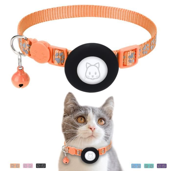 airtag collier pour chat, réfléchissant collier pour chat avec clochette,collier gps airtag anti-perte pour chats - orange