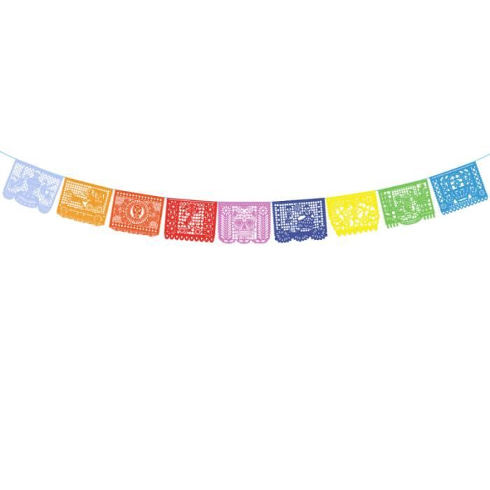 Bannière Papel Picado mexicain multicolore avec squelette évidé Décoration  du Jour des Morts CUTTER - Cdiscount Maison