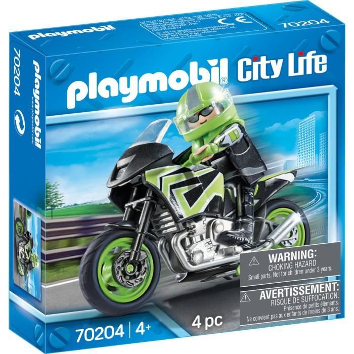 PLAYMOBIL - City Life - Pilote et moto - Moto avec motard équipé