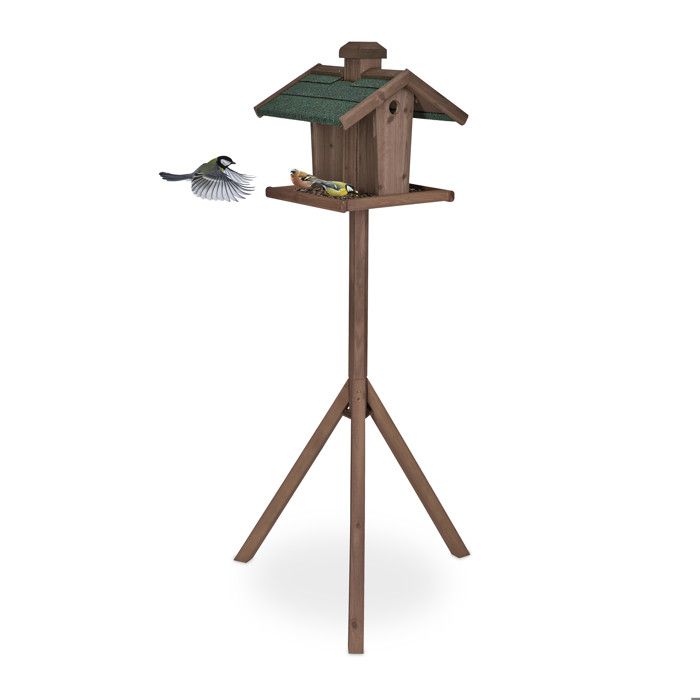 Comparer les prix de Relaxdays Mangeoire d’extérieur pour oiseaux, surface à remplir, toit, bois, HLP 137 x 68 x 55 cm, jardin, marron & vert