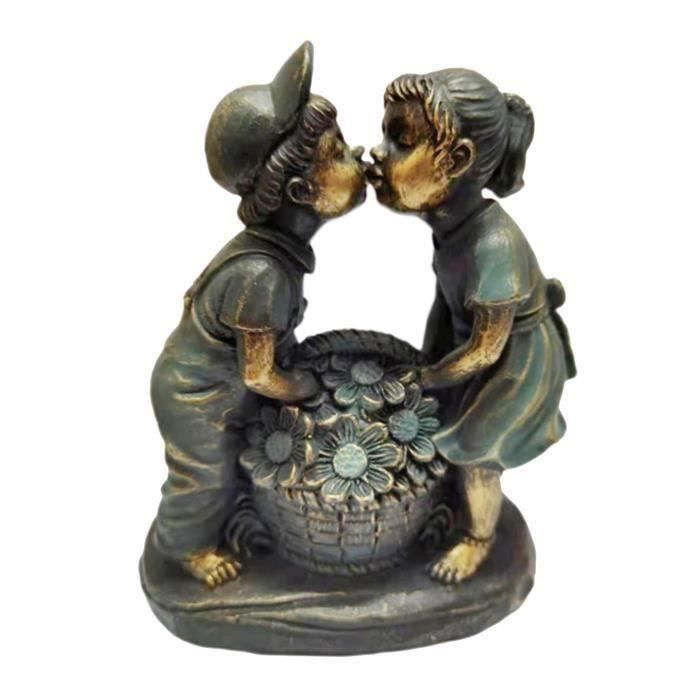Sculpture Enfants Qui Jouent, Statuette Bronze Optique Clever-Deko, Décoration