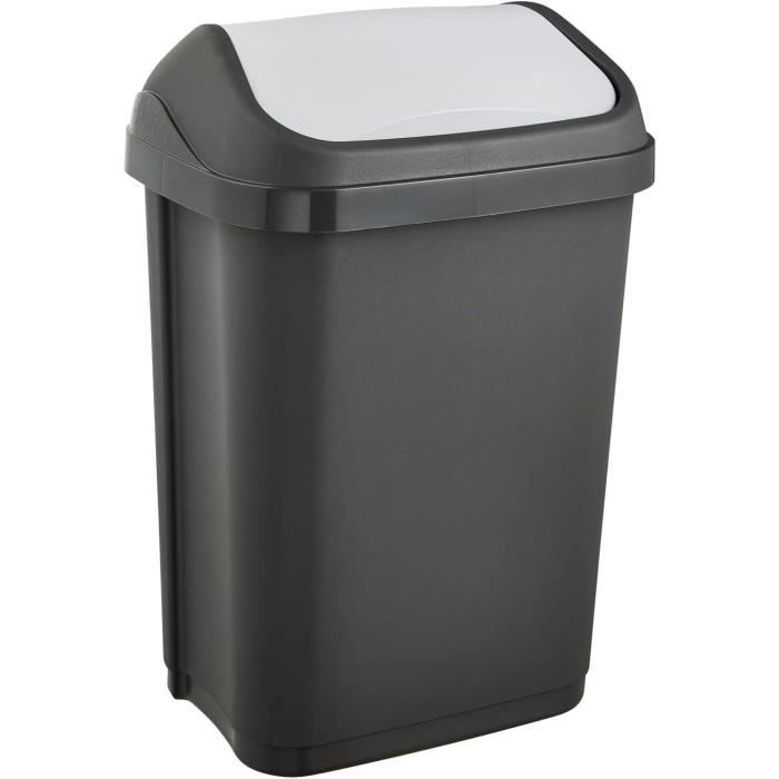 Poubelle SUSTANIA 50L Kitchen/Office - Couvercle Anti-Odeurs, Plastique Recyclable Noir/Argent