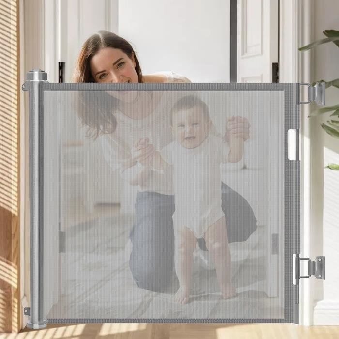 SINBIDE Barrière De Sécurité Extensible Rétractable de 0 à 150 cm, Pour escalier de bébé ou Animaux, Portes d'Escalier, GRIS