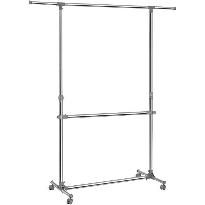 SONGMICS - Portant à vêtement sur roulettes - Hauteur: 113-198cm - Gris
