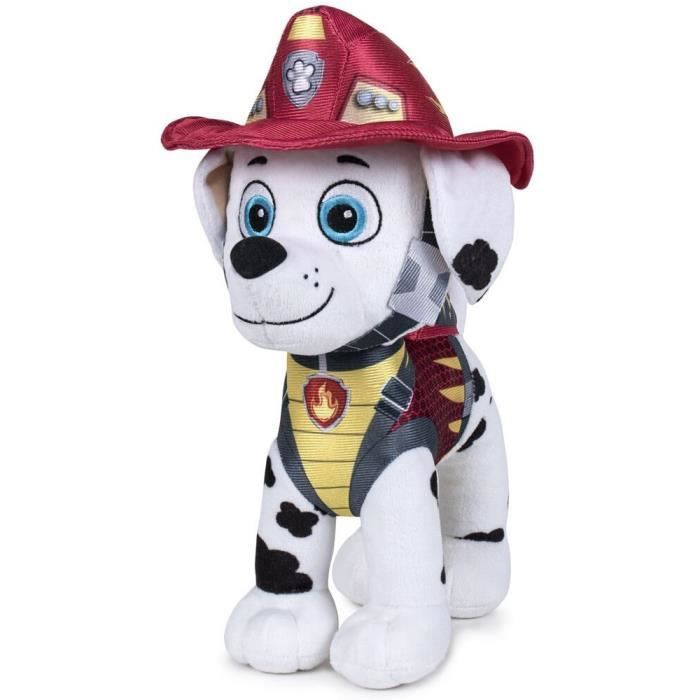 Peluche Marcus 30 cm chiot pompier Pat Patrouille Dino Rescu Doudou chien heros Set Jouet enfant carte animal