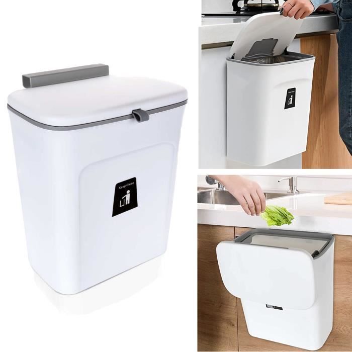 Melldrry Poubelle Suspendue Cuisine 9L Avec Couvercle | Poubelle Murale Étanche Pour Camping Car, Voiture, Salle De Bain