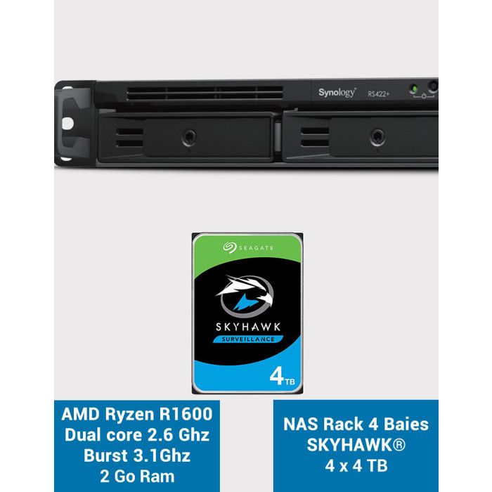 Synology RS422+ Serveur NAS Rack 1U 4 baies SKYHAWK 16To (4x4To