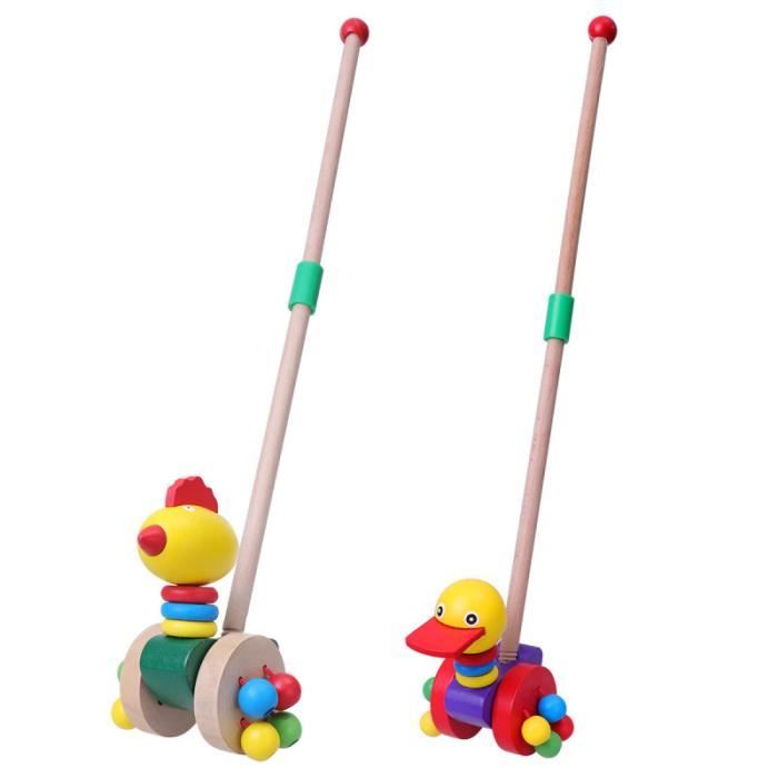 2 Pcs Poulet Creative Chic Bebe Walker Chariots En Bois Chariot Animaux Jouet Pour Porteur Pousseur Cdiscount Jeux Jouets