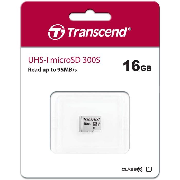 Carte mémoire flash TRANSCEND 300S - 16 Go - UHS-I U1 / Class10 - Micro SDHC