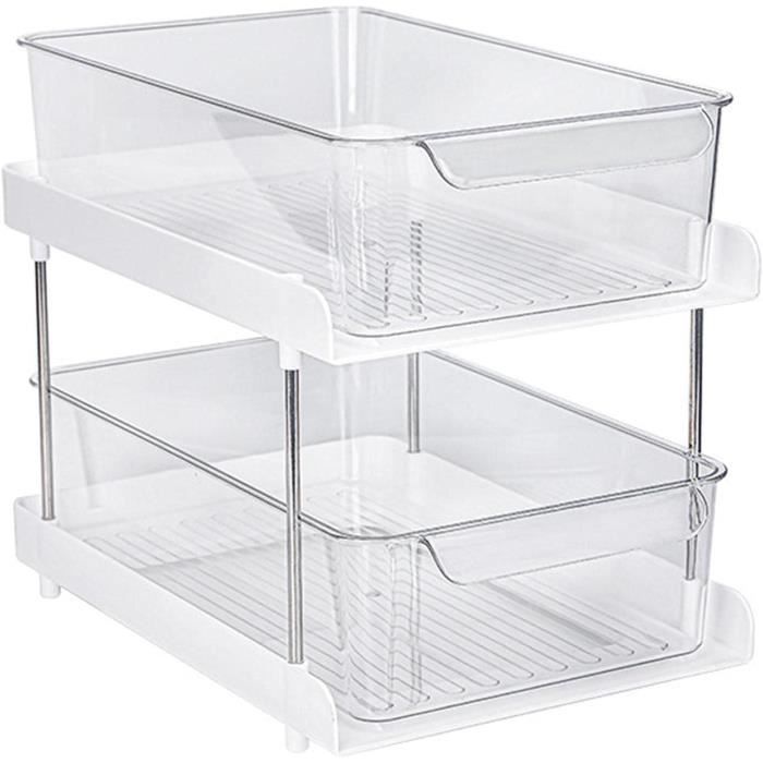 QWORK® Transparent Organiseur De Rangement Coulissant à 2 Niveaux, Tiroir Coulissant Pour Cuisine, Organiseur De Rangement Sous Évier Pour Cuisine, Salle De Bain, Garde-Manger, Comptoir