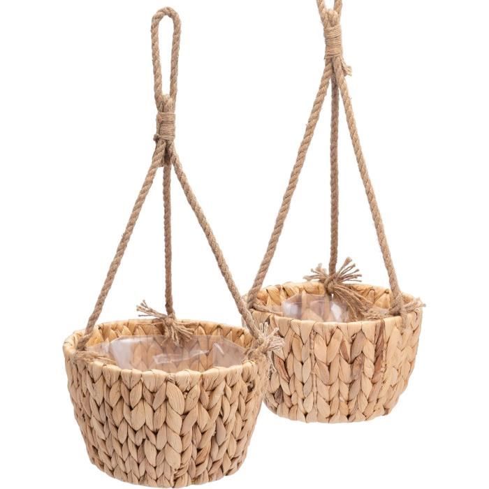 Cache-pot Rétro Tressé En Algues - 13x13x9.5 Cm, Couleur Kaki - Déco Intérieur/extérieur, Multifonction