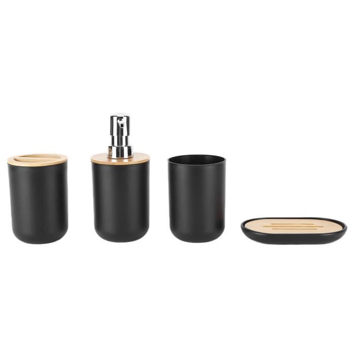 VINGVO Ensemble de salle de bain 4 pièces ensemble daccessoires de salle de bain bambou étanche cadeau durable brosse à dents