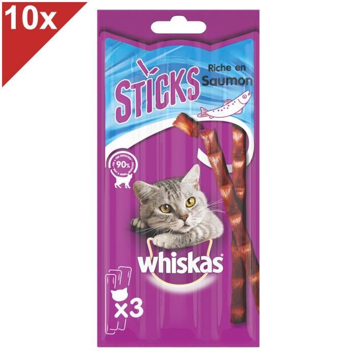 Meilleurs prix pour Friandises pour chat - WHISKAS - Sticks au saumon - 10x18g - Riche en vitamines - Saveur irrésistible
