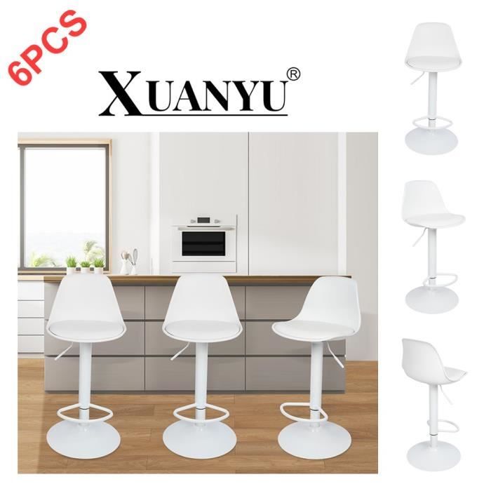 Tabouret de Bar - XUANYU - Lot de 6 - Réglable en Hauteur - Rotation 360° - Cuir Synthétique