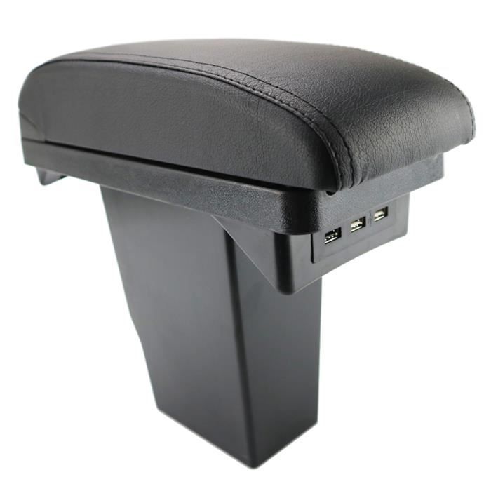 XUKEY - Accoudoir de Console Centrale En Cuir Noir avec double couches + USB - Spécifique pour Peugeot 2008 (avec coutures noires)